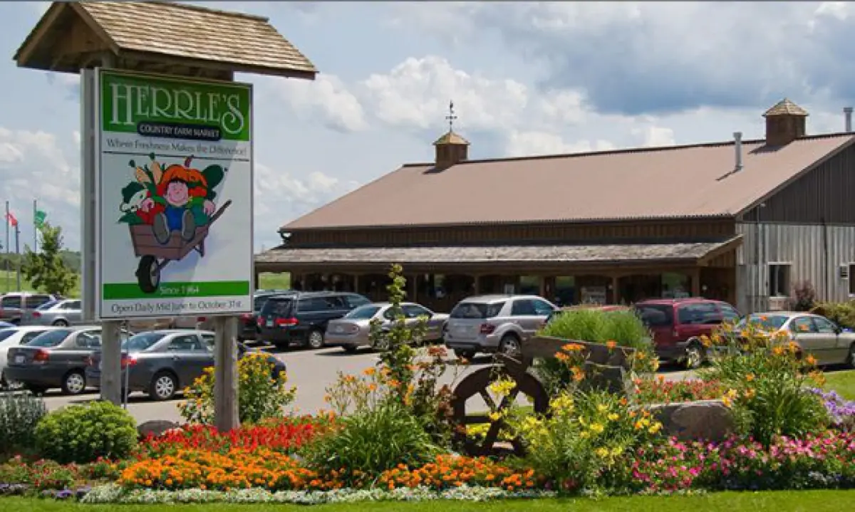 Herrle’s market building and roadside sign on Erb’s Road
