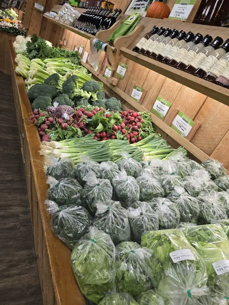 Fresh vegetables along the market display