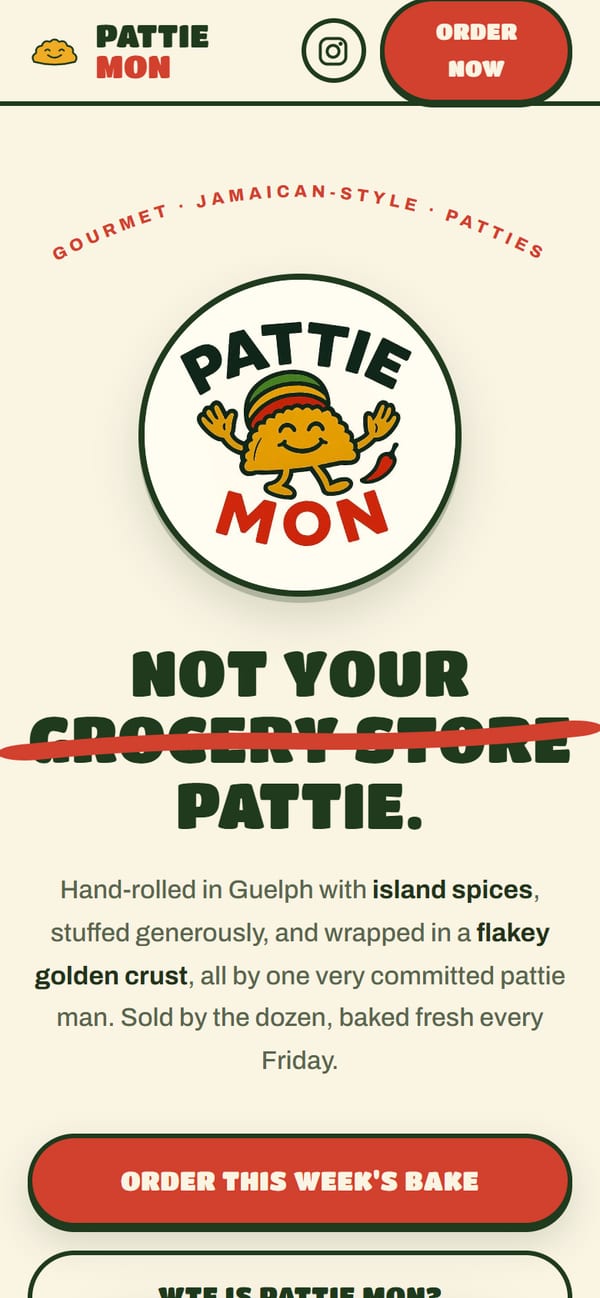 Pattiemon homepage on a phone