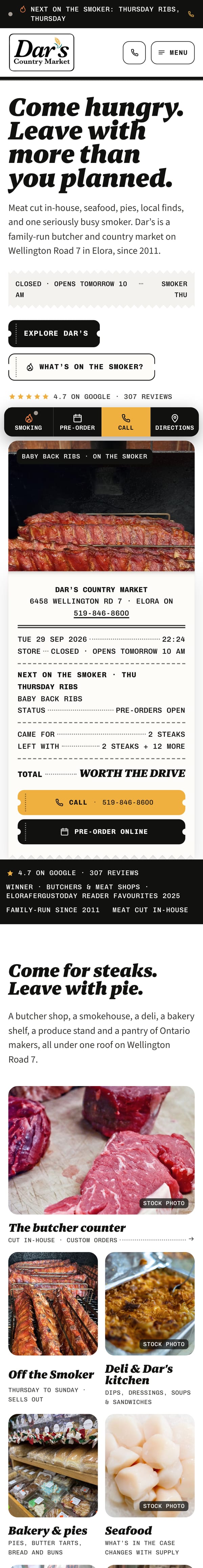 Dar’s Country Market website, phone view