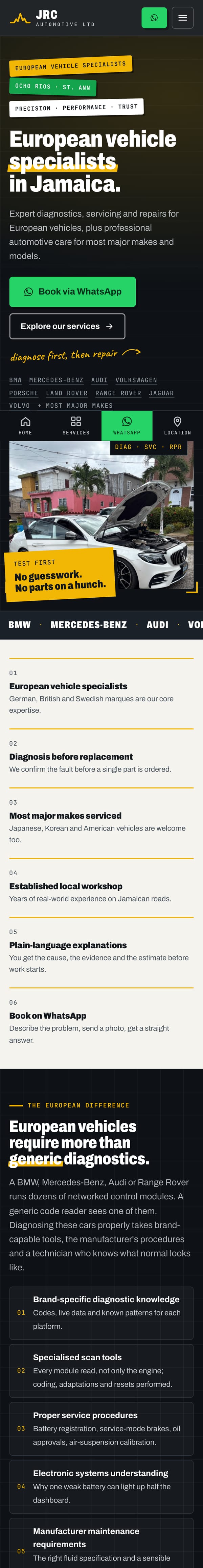 JRC Automotive website on a phone