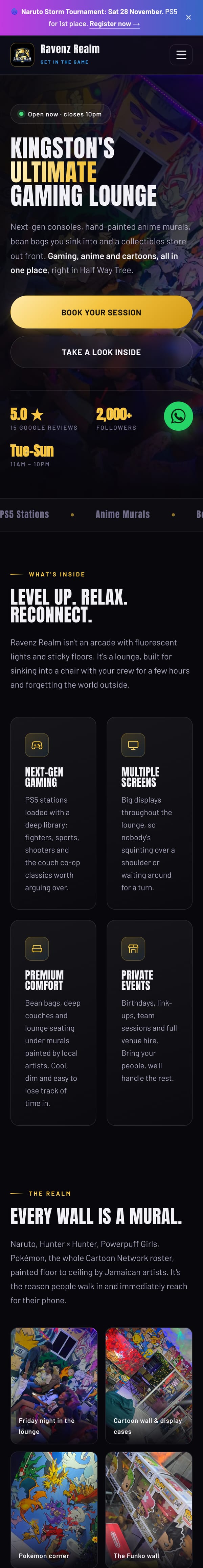 Ravenz Realm website on a phone, built by Kohmera